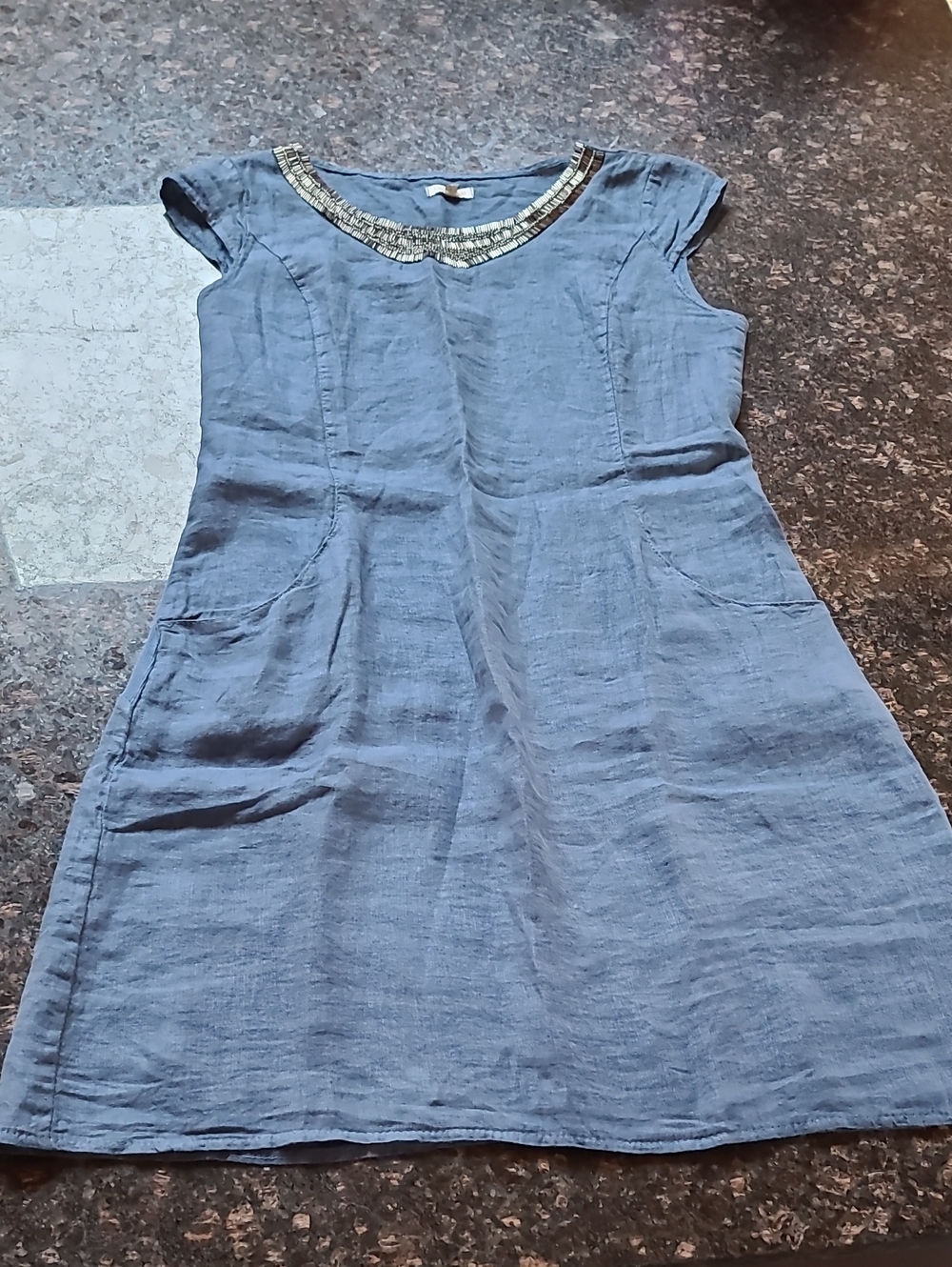 Embellished Neckline Blue Mini Dress